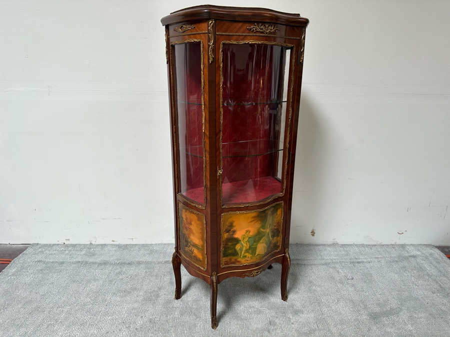 Vintage French Louis XV Style Hand Painted Vitrine Display Cabinet Made In Spain 27W X 12.5D X 59.5H [Photo 4]