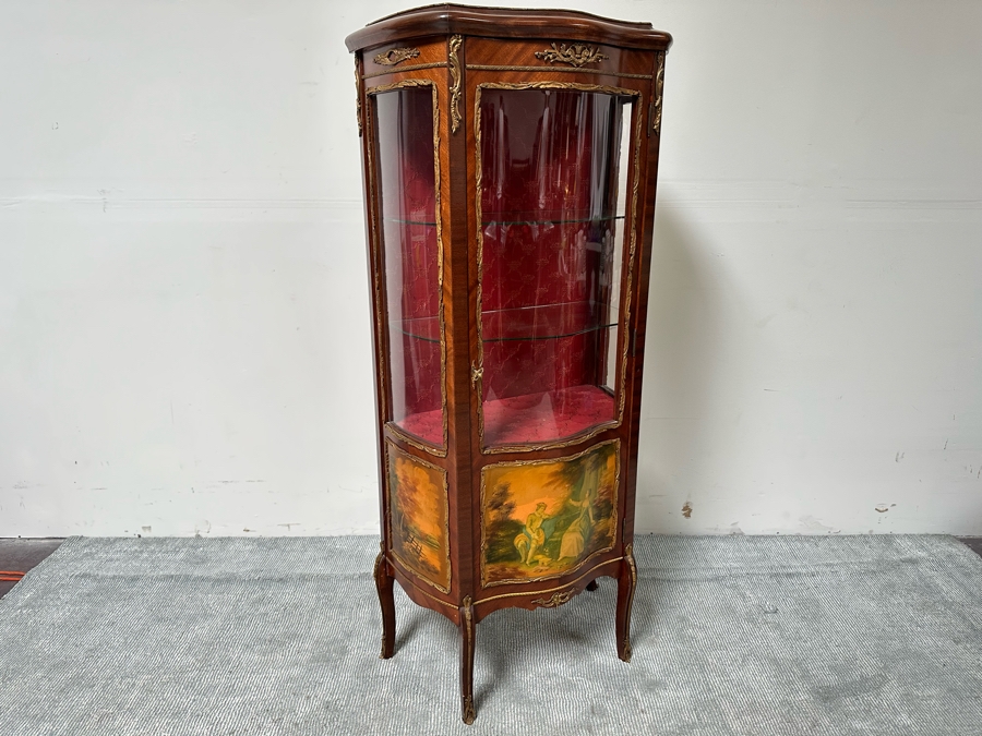 Vintage French Louis XV Style Hand Painted Vitrine Display Cabinet Made In Spain 27W X 12.5D X 59.5H [Photo 5]