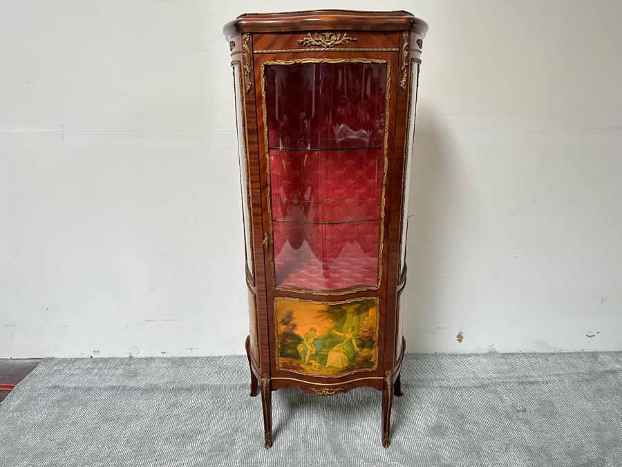Vintage French Louis XV Style Hand Painted Vitrine Display Cabinet Made In Spain 27W X 12.5D X 59.5H [Photo 3]