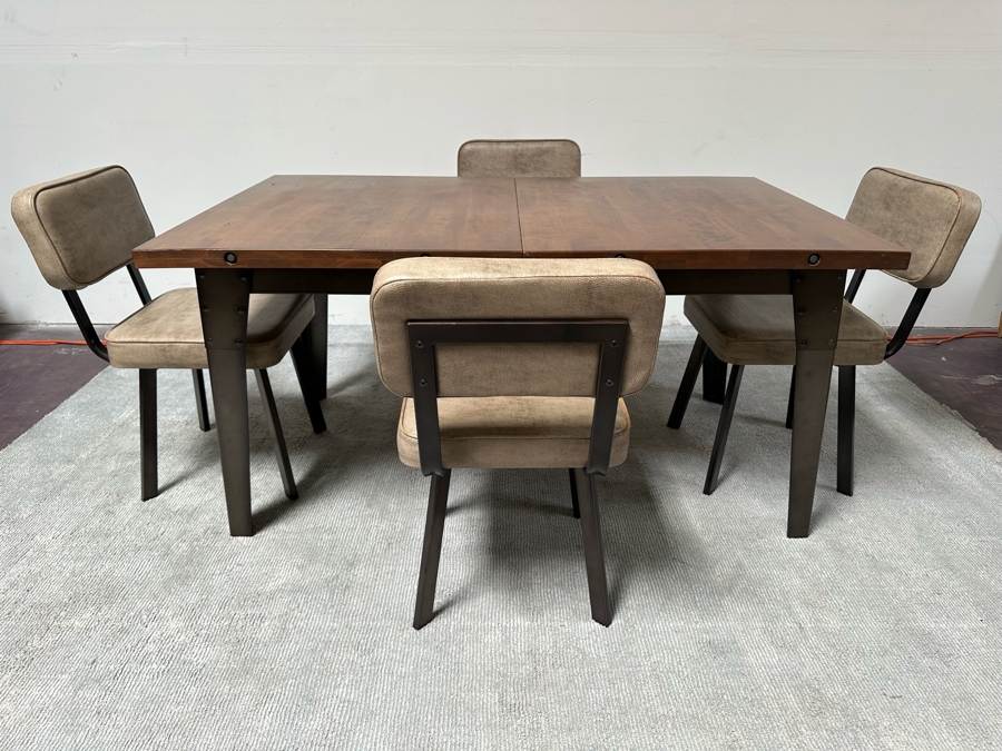 Solid Wooden And Metal Dining Table 60.5W X 38D X 29.5H With Two 15' Leaves And Four Chairs By Amisco [Photo 3]