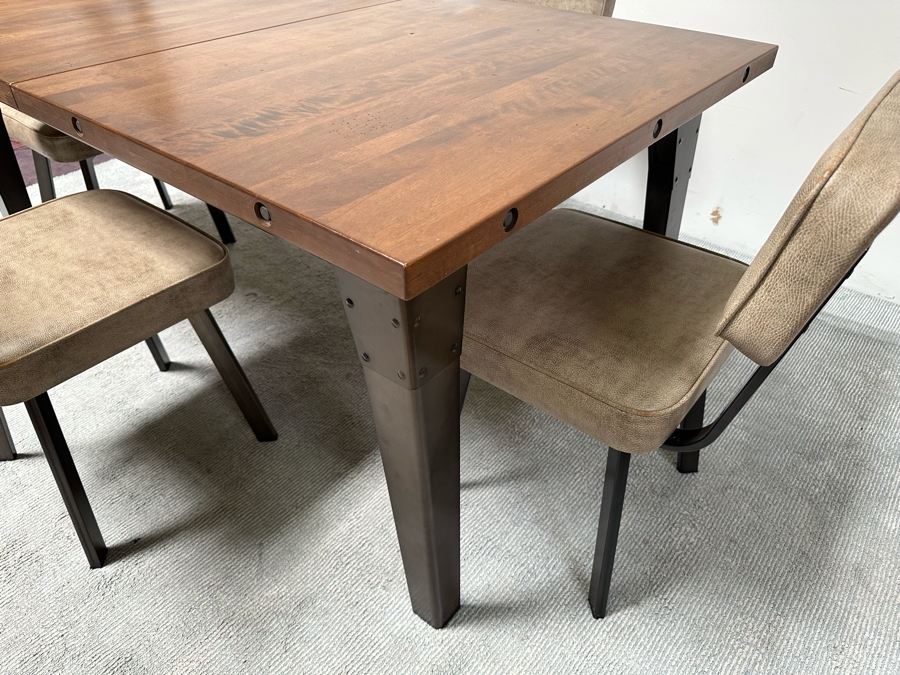 Solid Wooden And Metal Dining Table 60.5W X 38D X 29.5H With Two 15' Leaves And Four Chairs By Amisco [Photo 9]