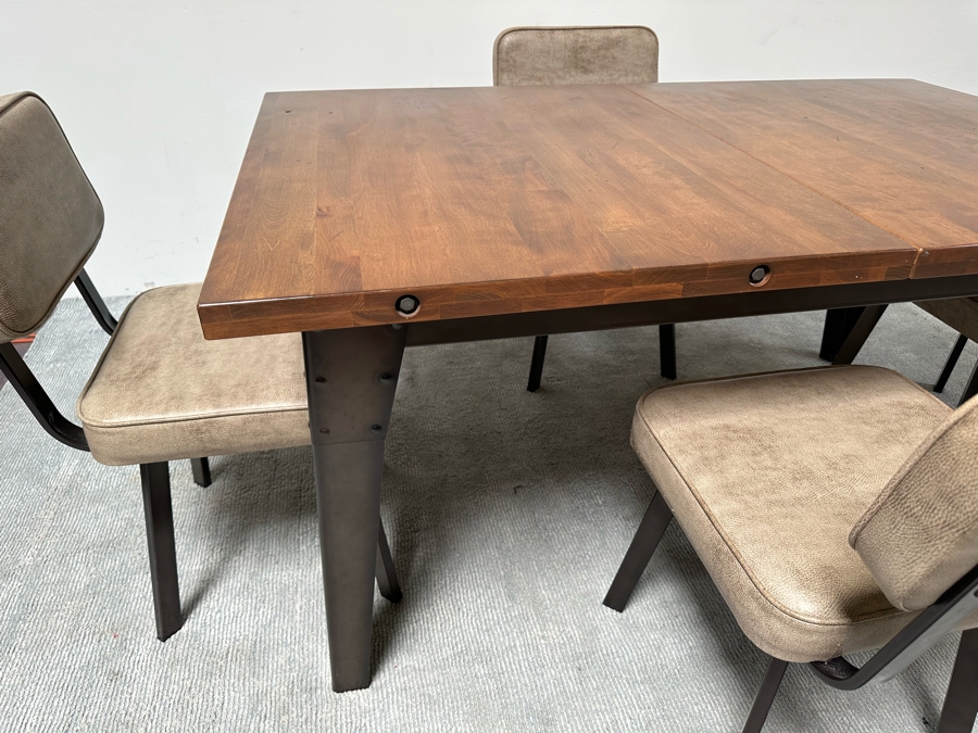 Solid Wooden And Metal Dining Table 60.5W X 38D X 29.5H With Two 15' Leaves And Four Chairs By Amisco [Photo 6]