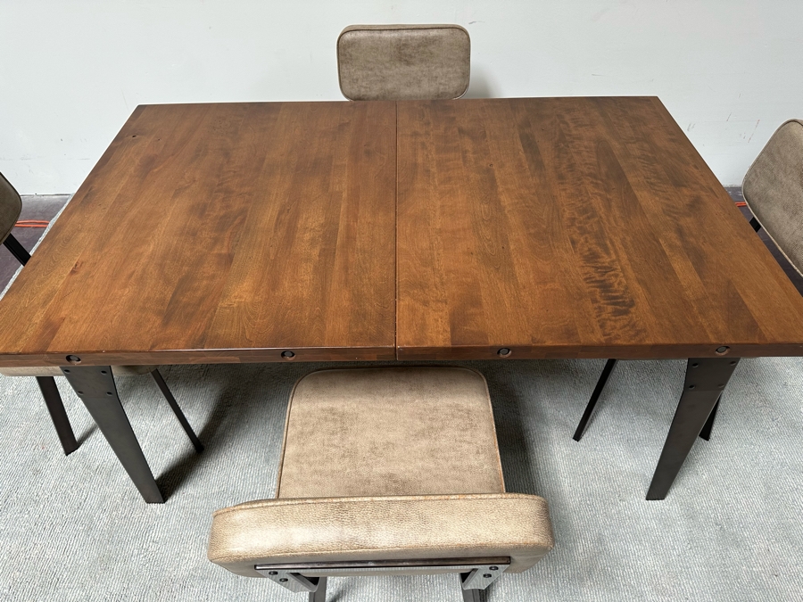 Solid Wooden And Metal Dining Table 60.5W X 38D X 29.5H With Two 15' Leaves And Four Chairs By Amisco [Photo 5]