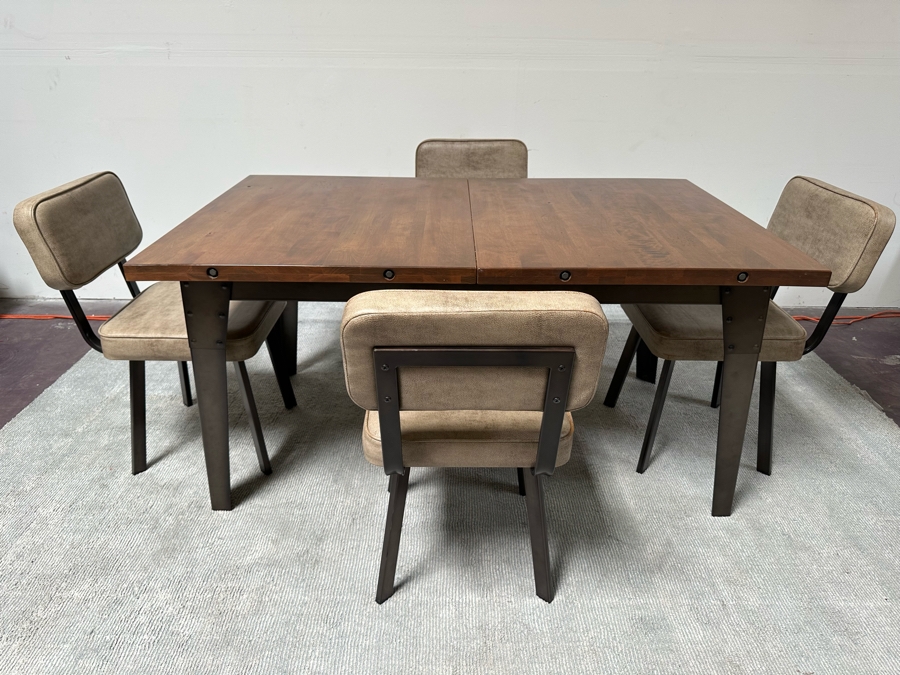 Solid Wooden And Metal Dining Table 60.5W X 38D X 29.5H With Two 15' Leaves And Four Chairs By Amisco [Photo 2]