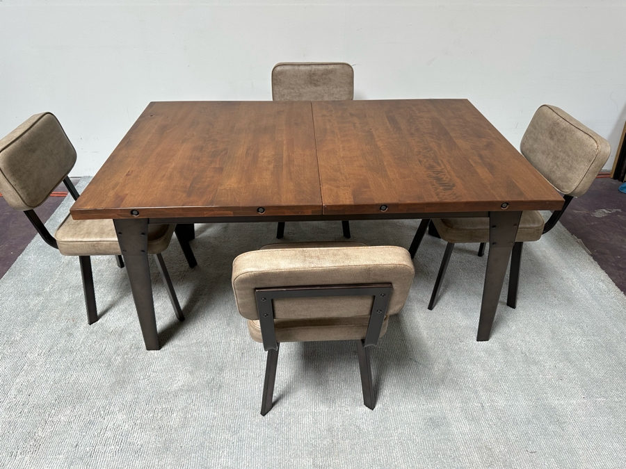 Solid Wooden And Metal Dining Table 60.5W X 38D X 29.5H With Two 15' Leaves And Four Chairs By Amisco [Photo 4]