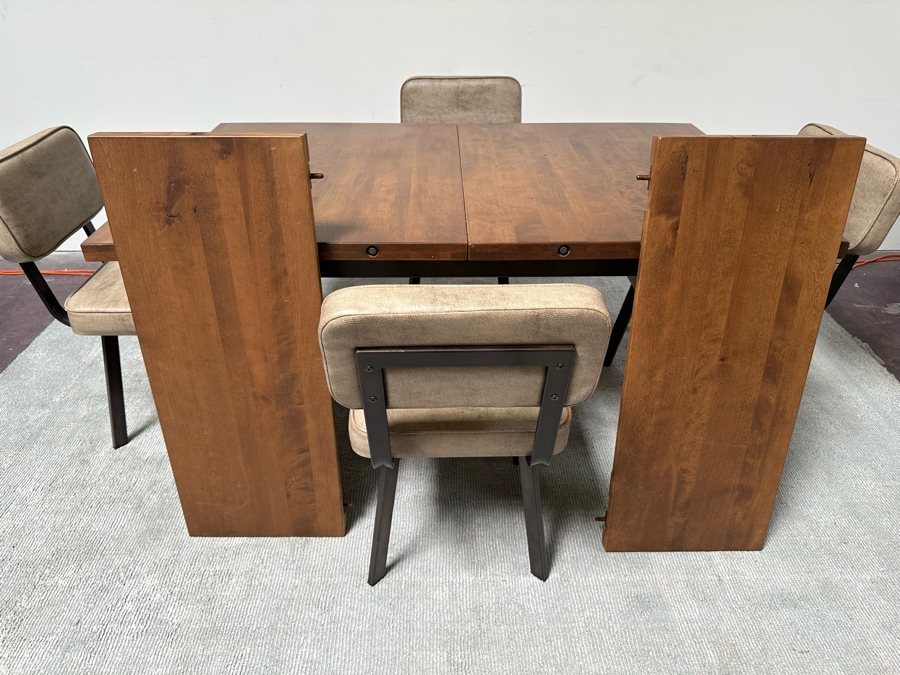Solid Wooden And Metal Dining Table 60.5W X 38D X 29.5H With Two 15' Leaves And Four Chairs By Amisco [Photo 10]