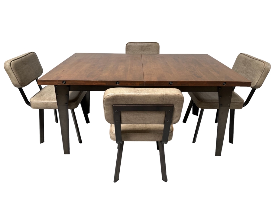Solid Wooden And Metal Dining Table 60.5W X 38D X 29.5H With Two 15' Leaves And Four Chairs By Amisco [Photo 1]