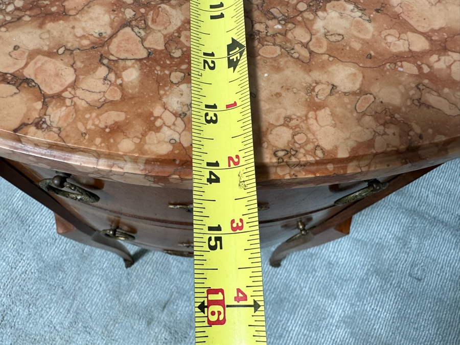 Antique French Louis XV Bombe Demilune Marquetry Commode Table With Marble Top 26.5W X 14D X 30H [Photo 11]