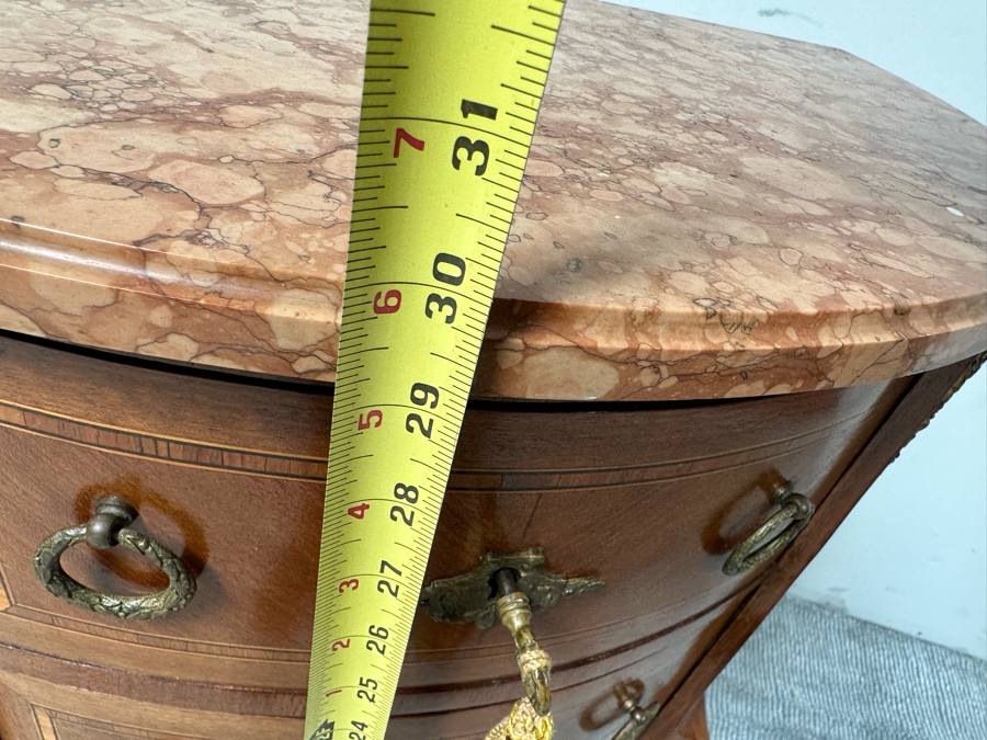 Antique French Louis XV Bombe Demilune Marquetry Commode Table With Marble  Top 26.5W X 14D X 30H