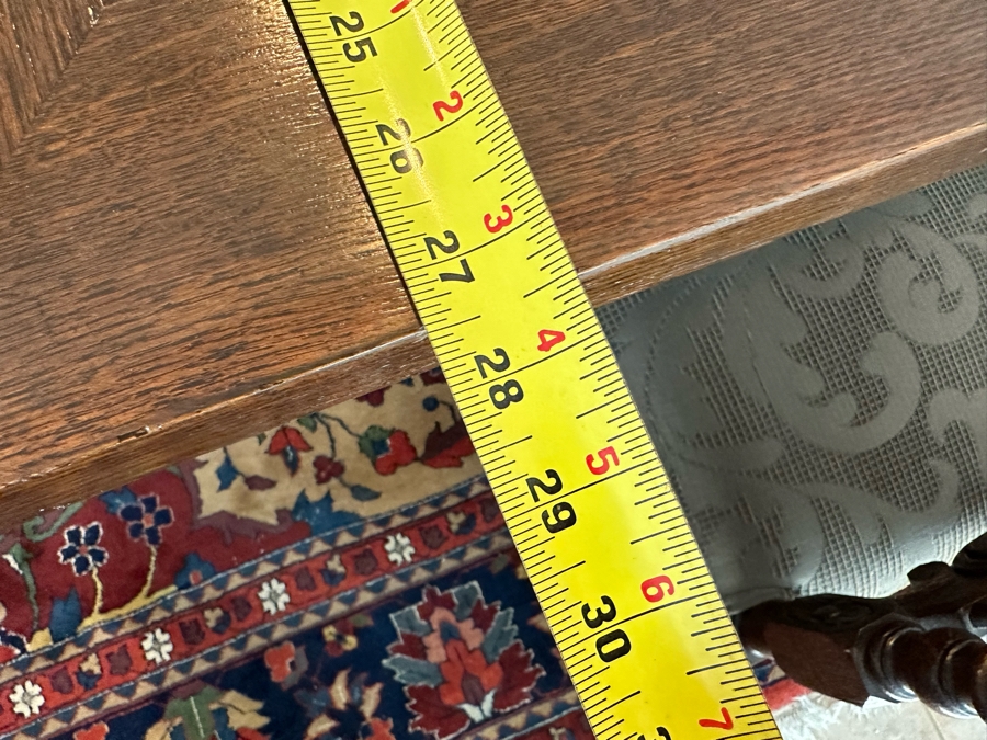 Antique Hand Carved Wooden Dining Table 43W X 75L X 31H With Built In Leaves 27.5L Each And Six Carved Chairs Bearing BC Monogram (One Of The Chairs Has Missing Piece In Need Of Minor Repair)  [Photo 15]