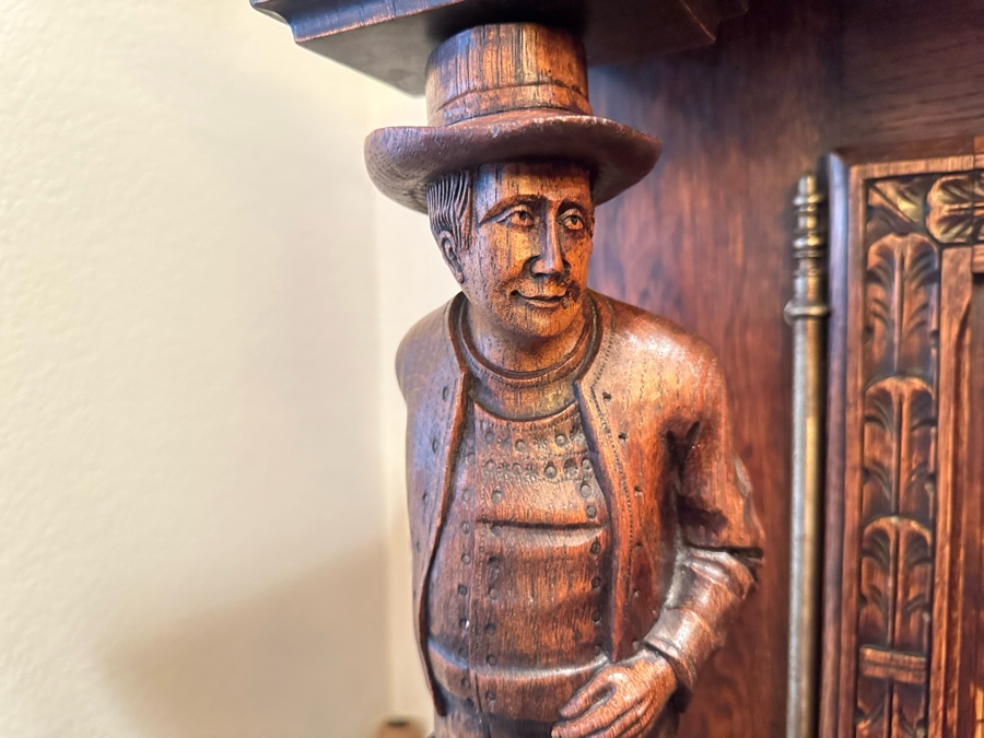 Stunning Antique Hand Relief Carved French Brittany Breton Back Bar Cabinet 2-Piece Cupboard Buffet Depicting Scenes From Apple Harvest To Apple Pressing To Celebration Heirloom Piece [Photo 22]