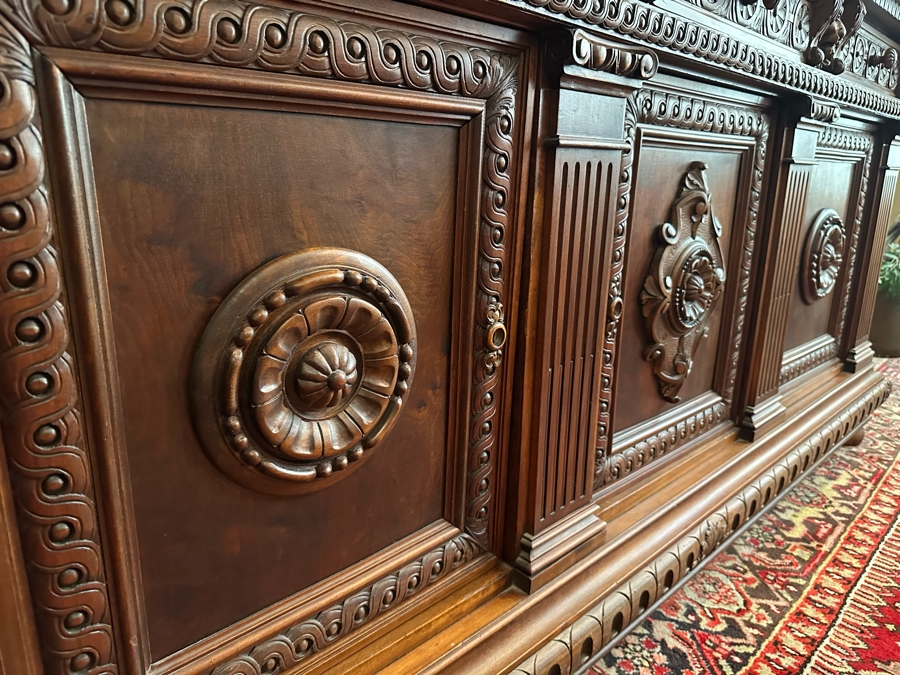 Impressive Antique Hand Carved Sideboard Or BackBar Cabinet 84W X 23.5D X 85.5H [Photo 8]