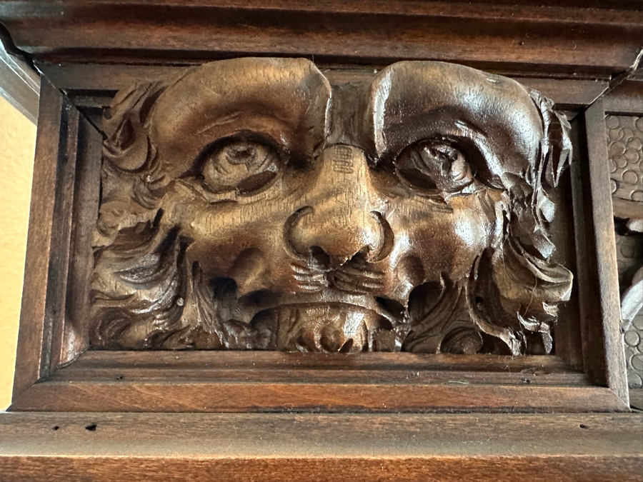 Impressive Antique Hand Carved Sideboard Or BackBar Cabinet 84W X 23.5D X 85.5H [Photo 15]