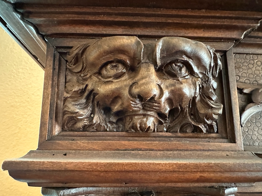 Impressive Antique Hand Carved Sideboard Or BackBar Cabinet 84W X 23.5D X 85.5H [Photo 14]