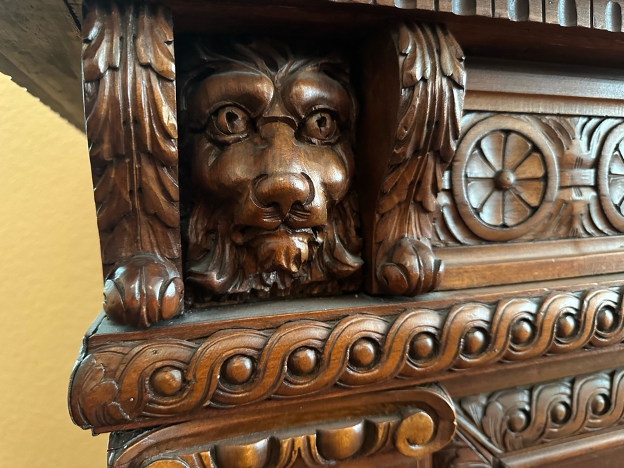 Impressive Antique Hand Carved Sideboard Or BackBar Cabinet 84W X 23.5D X 85.5H [Photo 7]