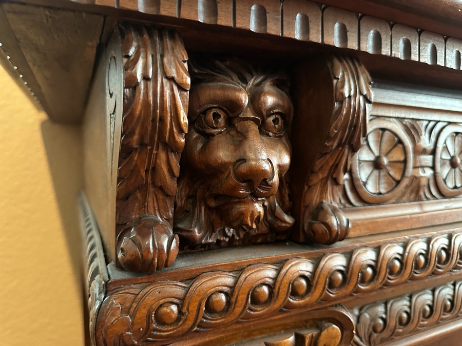 Impressive Antique Hand Carved Sideboard Or BackBar Cabinet 84W X 23.5D X 85.5H [Photo 6]