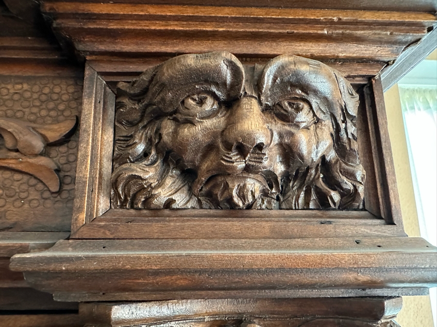 Impressive Antique Hand Carved Sideboard Or BackBar Cabinet 84W X 23.5D X 85.5H [Photo 13]