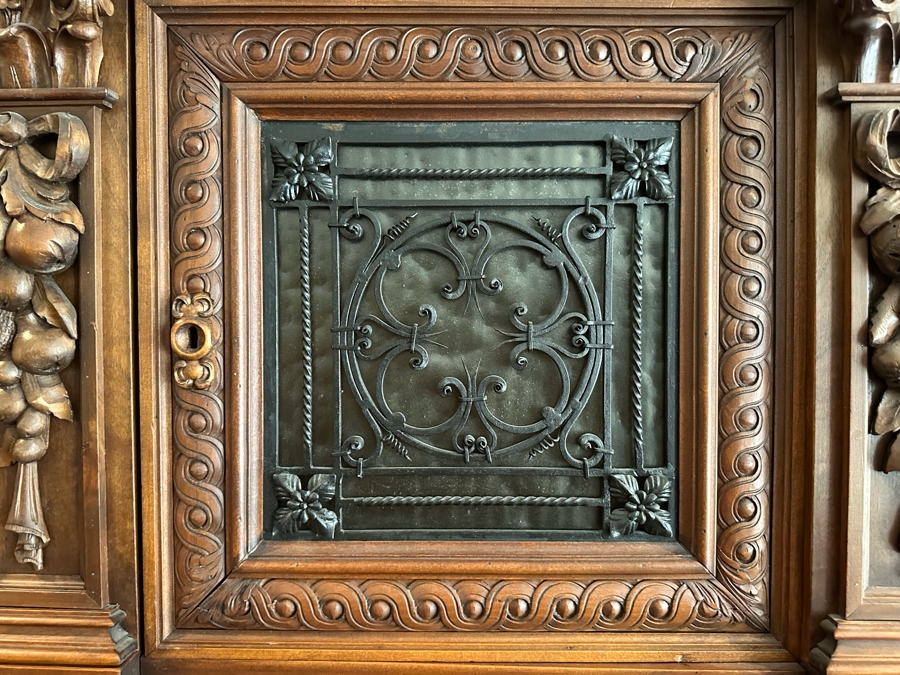 Impressive Antique Hand Carved Sideboard Or BackBar Cabinet 84W X 23.5D X 85.5H [Photo 17]