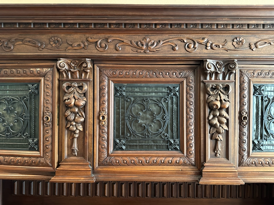 Impressive Antique Hand Carved Sideboard Or BackBar Cabinet 84W X 23.5D X 85.5H [Photo 10]