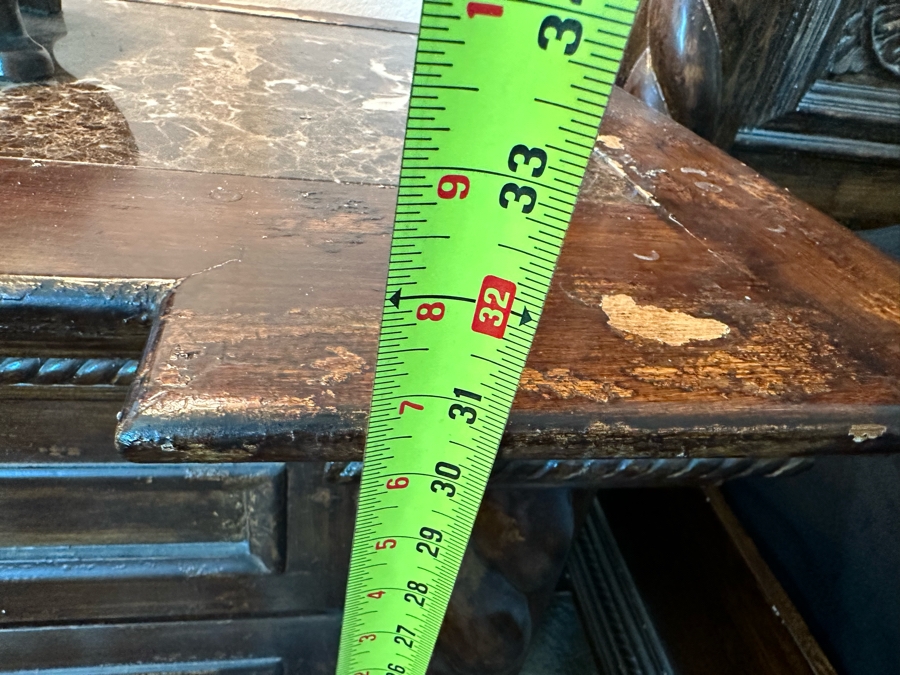 Large Distressed Custom Cal-King Bed 93W X 106D With Matching Nightstands With Marble Tops 41W X 25.5D X 31H [Photo 23]