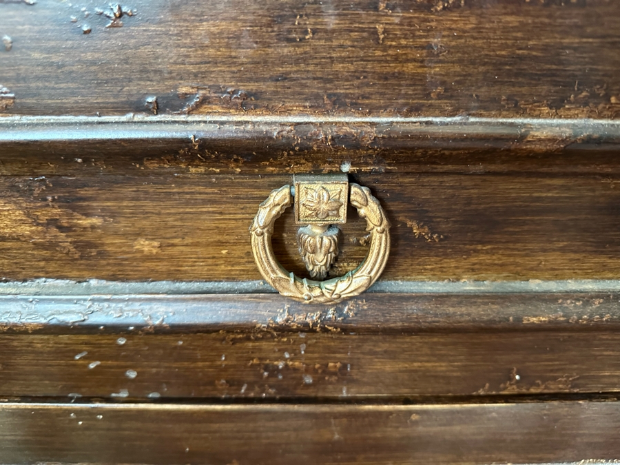 Large Distressed Custom Cal-King Bed 93W X 106D With Matching Nightstands With Marble Tops 41W X 25.5D X 31H [Photo 15]