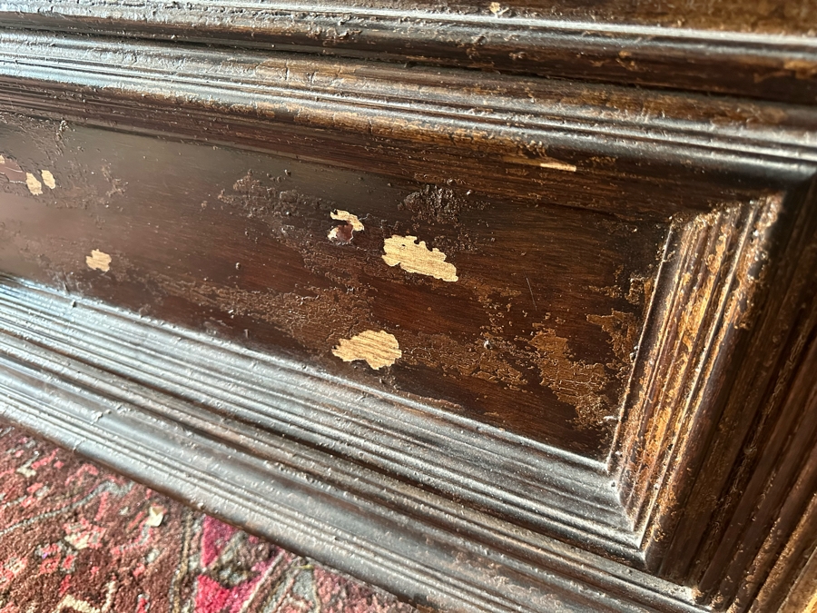 Large Distressed Custom Cal-King Bed 93W X 106D With Matching Nightstands With Marble Tops 41W X 25.5D X 31H [Photo 9]