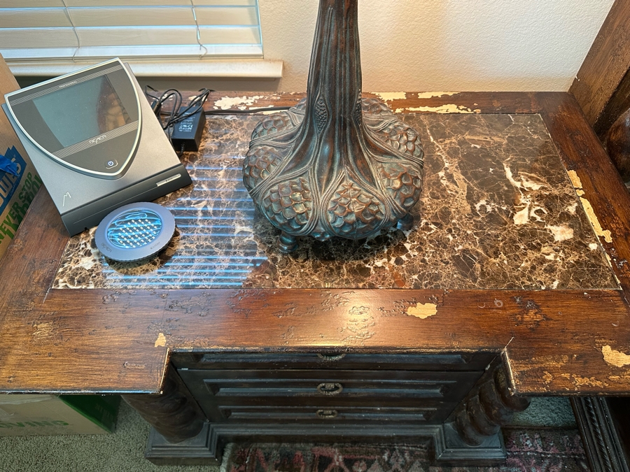 Large Distressed Custom Cal-King Bed 93W X 106D With Matching Nightstands With Marble Tops 41W X 25.5D X 31H [Photo 16]