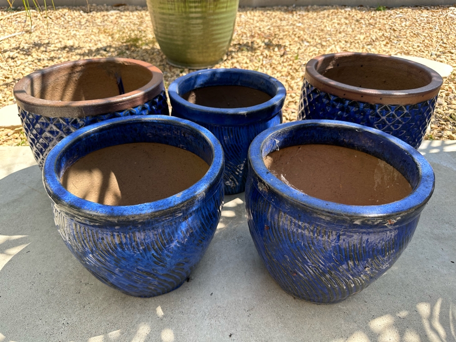Five Blue Flower Pots