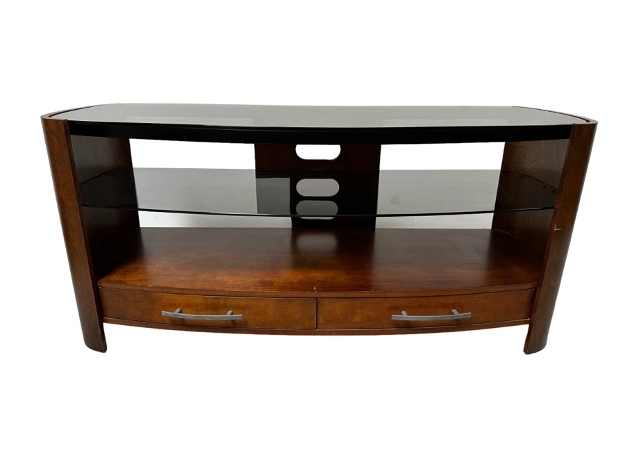 Bell’o Furniture Bent Plywood Stand Cabinet With Glass Shelves 51.5W X 20D X 23.5H [Photo 1]