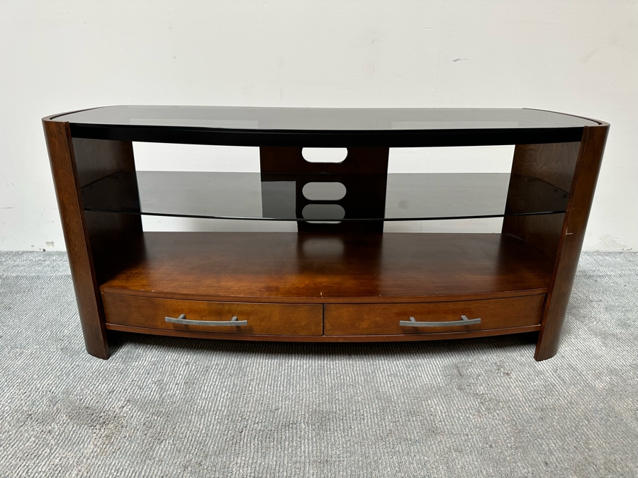 Bell’o Furniture Bent Plywood Stand Cabinet With Glass Shelves 51.5W X 20D X 23.5H [Photo 3]