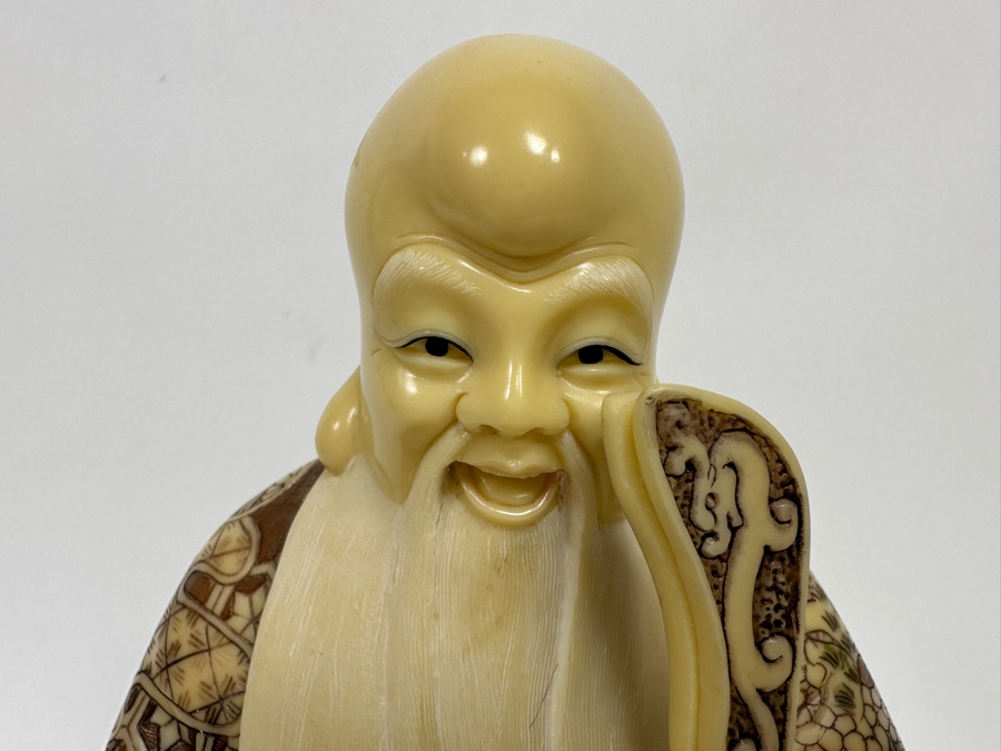 Vintage Chinese Resin Statue Of Shou Lao Longevity Figurine Signed On Bottom 10H [Photo 5]