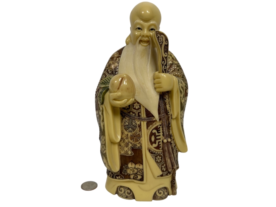 Vintage Chinese Resin Statue Of Shou Lao Longevity Figurine Signed On Bottom 10H [Photo 1]