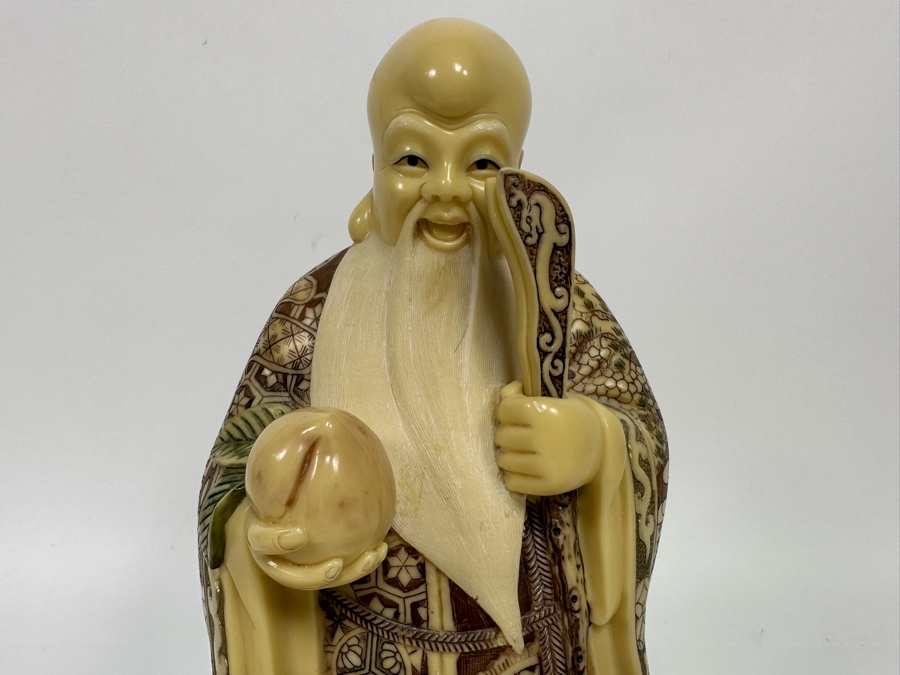 Vintage Chinese Resin Statue Of Shou Lao Longevity Figurine Signed On Bottom 10H [Photo 4]