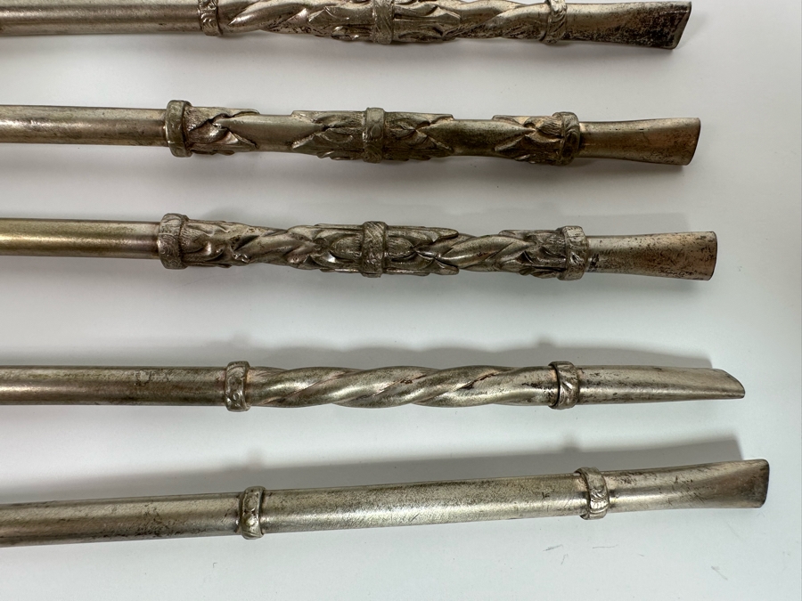 Seven 800 Silver Vintage Straws One On Top With 14K Gold Ornamentation 203g [Photo 8]