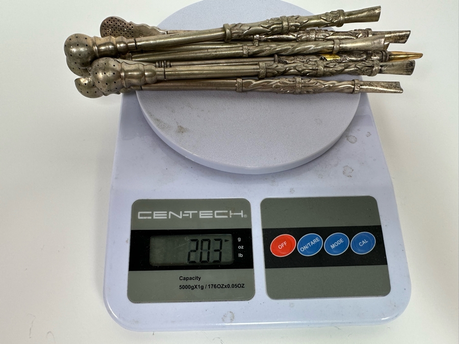 Seven 800 Silver Vintage Straws One On Top With 14K Gold Ornamentation 203g [Photo 9]