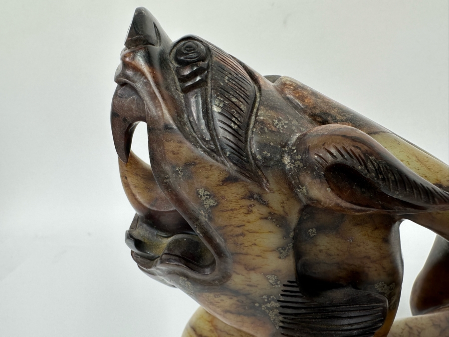 Vintage Chinese Carved Jade Stone Foo Dog 11W X 3.5D X 8.5H [Photo 7]