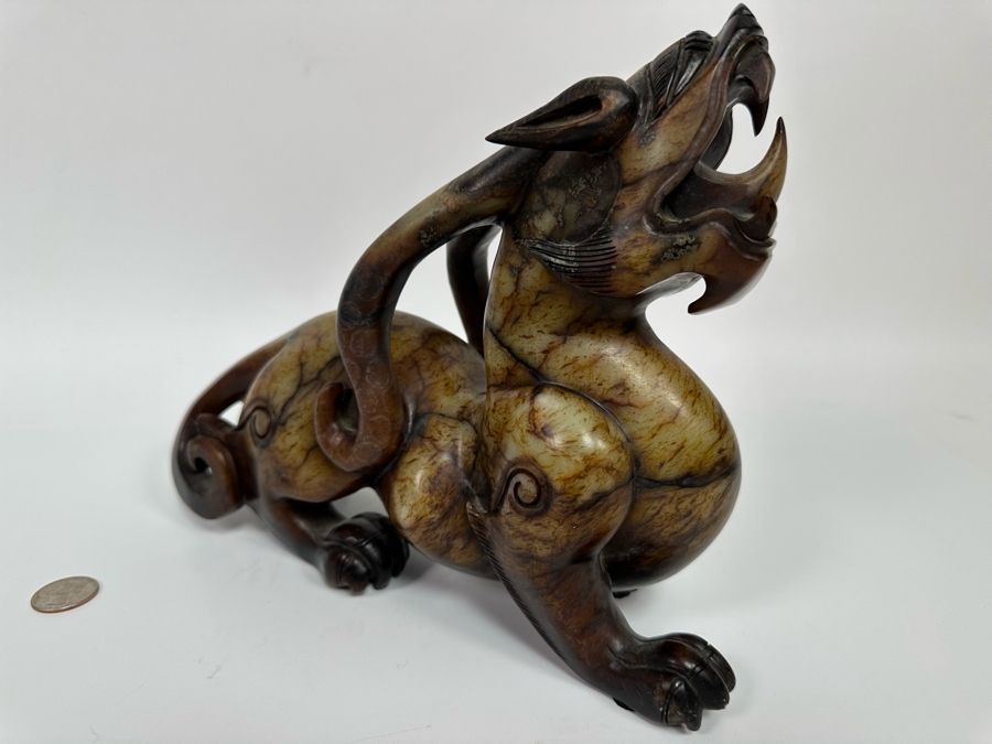 Vintage Chinese Carved Jade Stone Foo Dog 11W X 3.5D X 8.5H [Photo 11]
