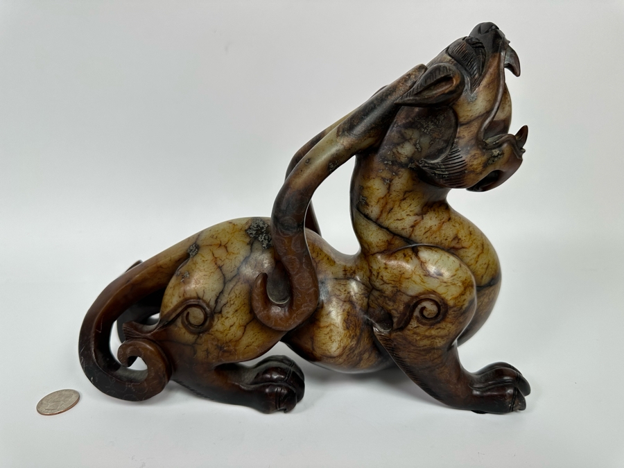 Vintage Chinese Carved Jade Stone Foo Dog 11W X 3.5D X 8.5H [Photo 12]