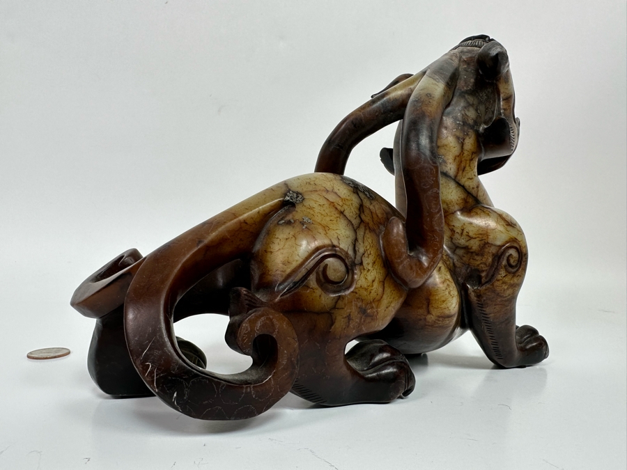 Vintage Chinese Carved Jade Stone Foo Dog 11W X 3.5D X 8.5H [Photo 16]