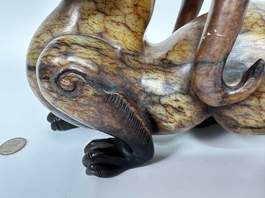 Vintage Chinese Carved Jade Stone Foo Dog 11W X 3.5D X 8.5H [Photo 5]