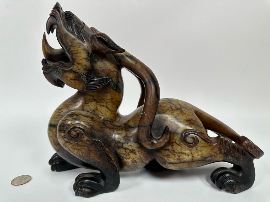 Vintage Chinese Carved Jade Stone Foo Dog 11W X 3.5D X 8.5H [Photo 3]