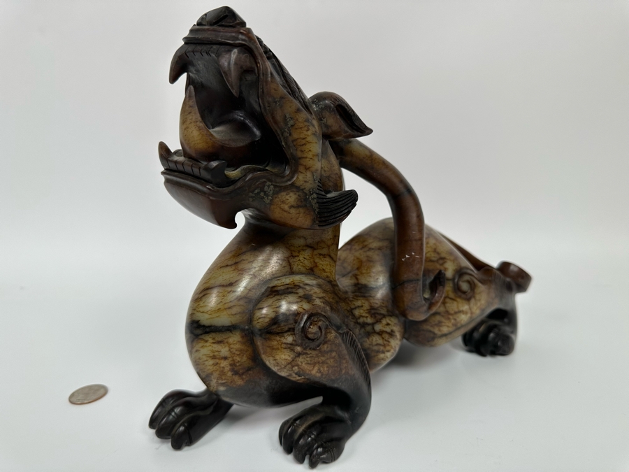 Vintage Chinese Carved Jade Stone Foo Dog 11W X 3.5D X 8.5H [Photo 8]