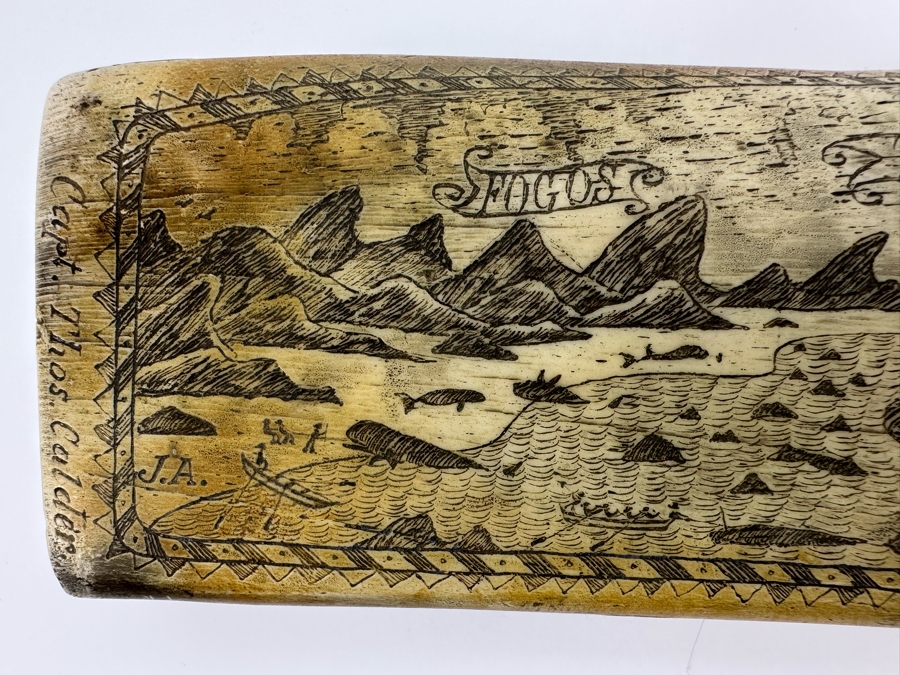 Decorative Faux Scrimshaw Resin Depicting 1842 The Whaler Scene 17W X 2D X 4.5H [Photo 4]
