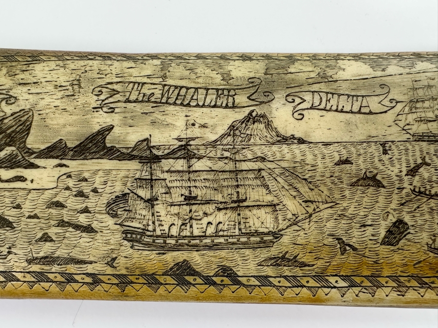 Decorative Faux Scrimshaw Resin Depicting 1842 The Whaler Scene 17W X 2D X 4.5H [Photo 6]
