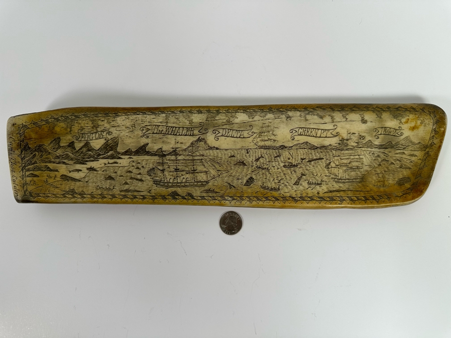 Decorative Faux Scrimshaw Resin Depicting 1842 The Whaler Scene 17W X 2D X 4.5H [Photo 3]