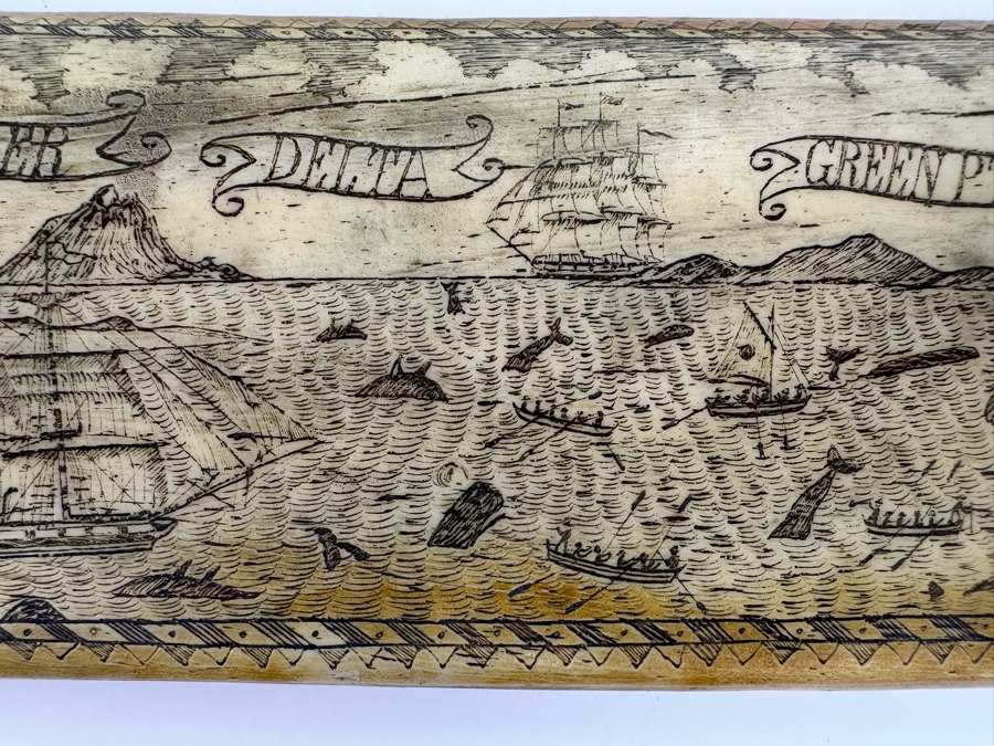 Decorative Faux Scrimshaw Resin Depicting 1842 The Whaler Scene 17W X 2D X 4.5H [Photo 7]