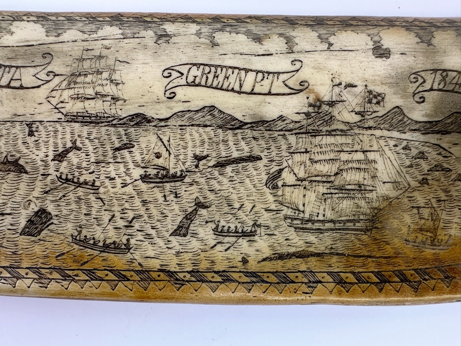 Decorative Faux Scrimshaw Resin Depicting 1842 The Whaler Scene 17W X 2D X 4.5H [Photo 8]
