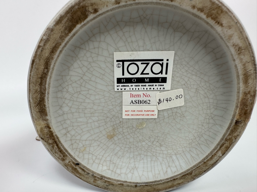 Pair Of Decorative Chinese Porcelain Jars With Brass Lids By Tozai Home 15H And 10H [Photo 7]