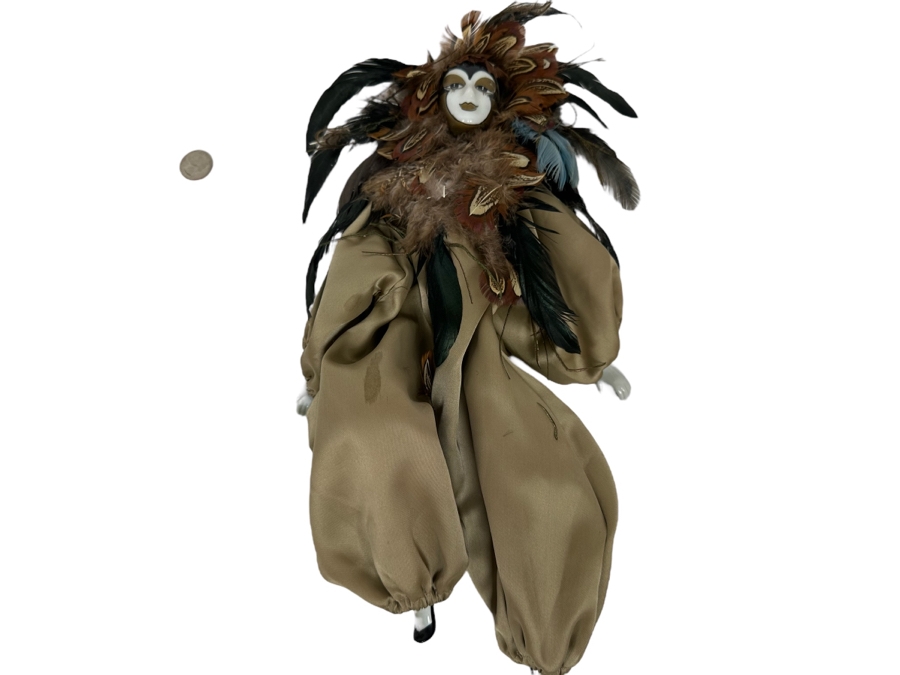 Vintage Hand Painted Porcelain Doll With Feathers 16L [Photo 1]