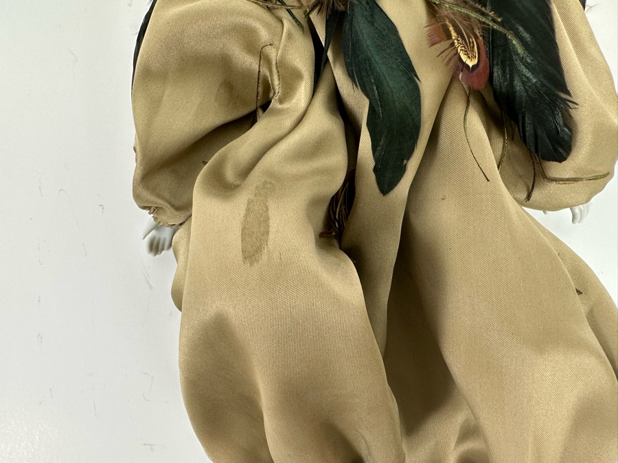 Vintage Hand Painted Porcelain Doll With Feathers 16L [Photo 6]